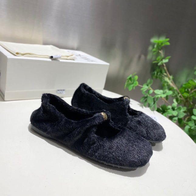 LOEWE 26S BALLET FLATS IN BLACK SHEARLING