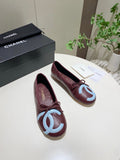 CHANEL 26S FLATS IN DARK RED LAMBSKIN WITH BOW