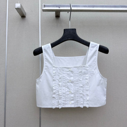 MIUMIU 26S SLEEVELESS CROPPED SQUARE-NECK TOP STYLE 1079