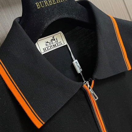 HERMES 26S SHORT-SLEEVE KNIT POLO TOP 670