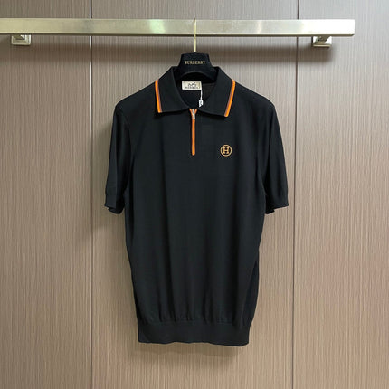 HERMES 26S SHORT-SLEEVE KNIT POLO TOP 670