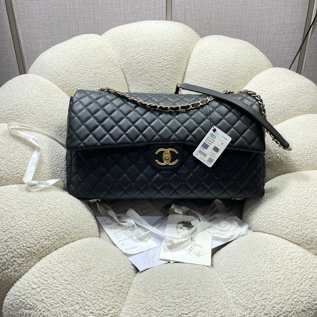 CHANEL 26S FLAP BAG 46 IN BLACK CAVIAR CALFSKIN WITH GOLD HARDWARE
