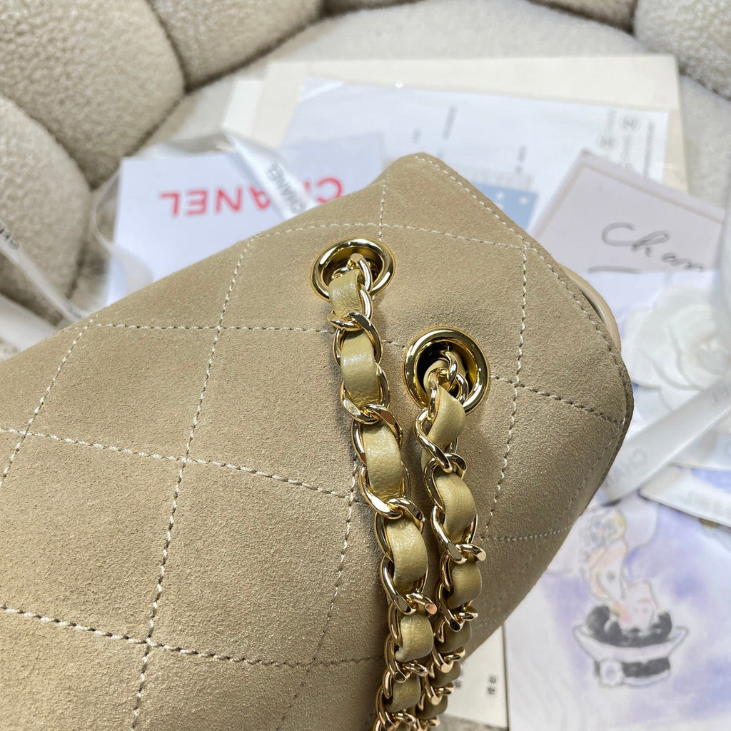 CHANEL 26S CLASSIC FLAP 33 IN BEIGE SUEDE