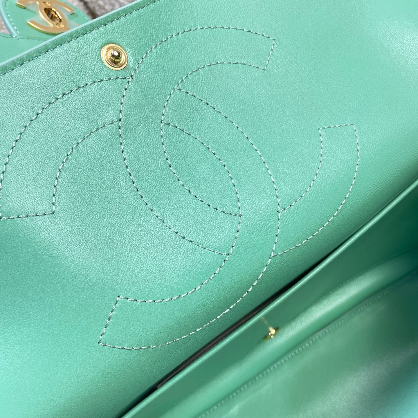CHANEL 26S CLASSIC FLAP 33 IN MINT GREEN SUEDE