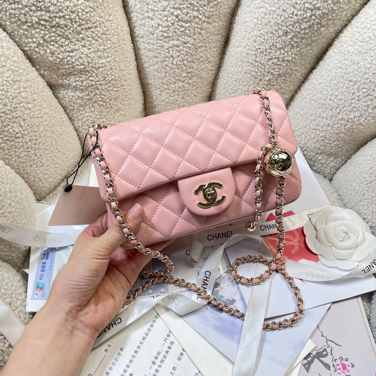 CHANEL 26S FLAP BAG 20 IN PASTEL PINK LAMBSKIN