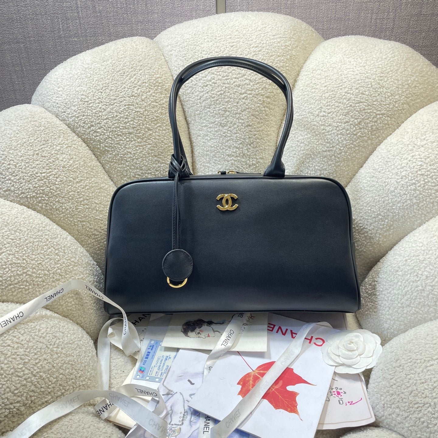 CHANEL 26S TOP HANDLE BAG MEDIUM 35 IN BLACK QUILTED CALFSKIN GOLD HARDWARE