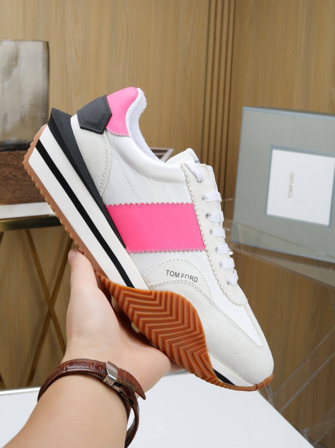 TOM FORD SNEAKERS IN WHITE AND PINK SUEDE 432124