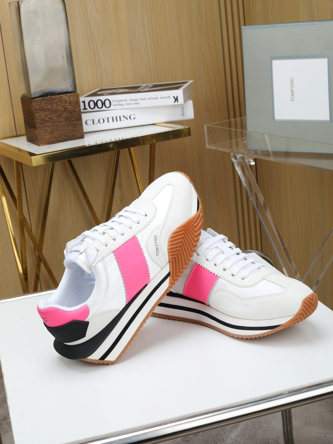 TOM FORD SNEAKERS IN WHITE AND PINK SUEDE 432124