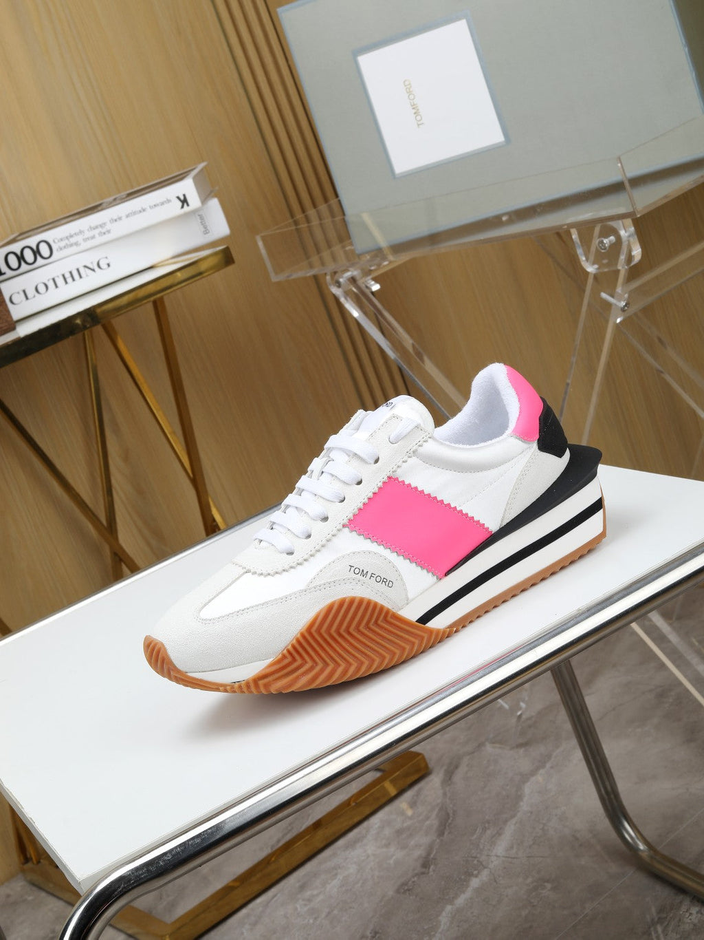 TOM FORD SNEAKERS IN WHITE AND PINK SUEDE 432124