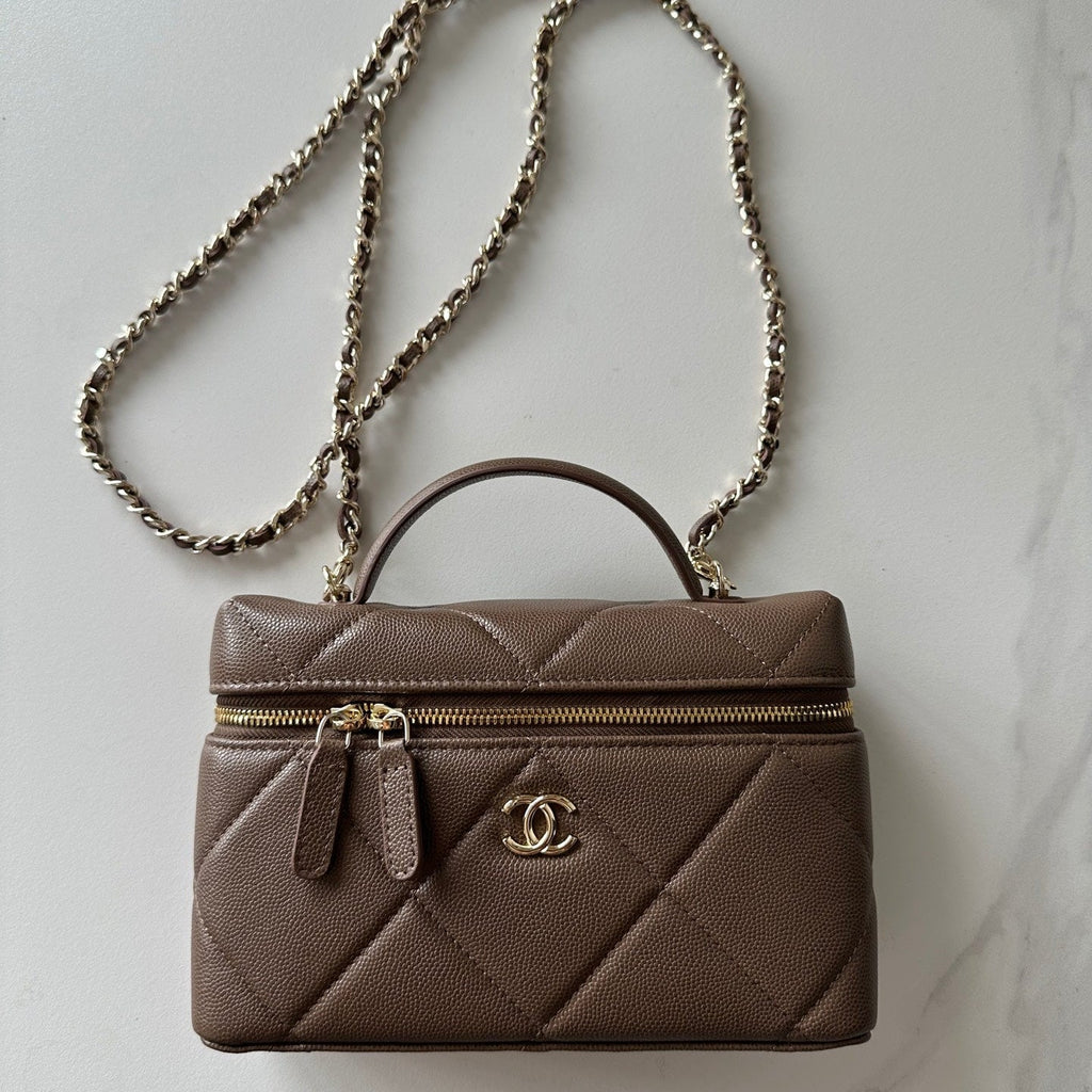CHANEL 25S VANITY CLASSIC FLAP 19 IN CHOCOLATE BROWN QUILTED CALFSKIN GOLD HARDWARE