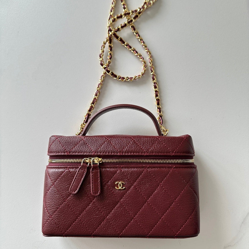CHANEL 25S VANITY CLASSIC FLAP 19 IN DARK RED QUILTED CALFSKIN GOLD HARDWARE
