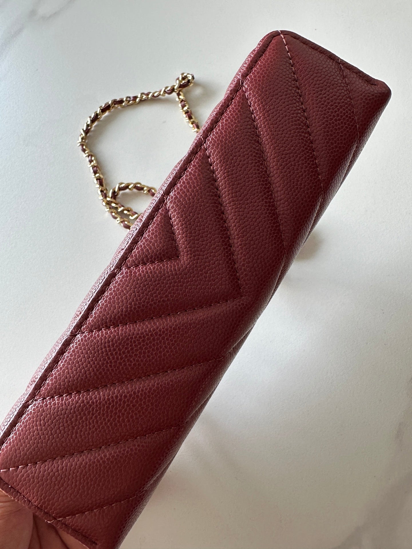 CHANEL 25S VANITY CLASSIC FLAP 17 IN DARK RED CHEVRON QUILTED CALFSKIN GOLD HARDWARE