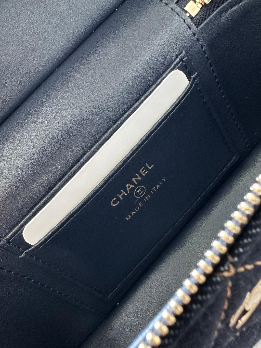 CHANEL 25S VANITY CLASSIC FLAP 17 IN DARK BLUE QUILTED DENIM GOLD HARDWARE