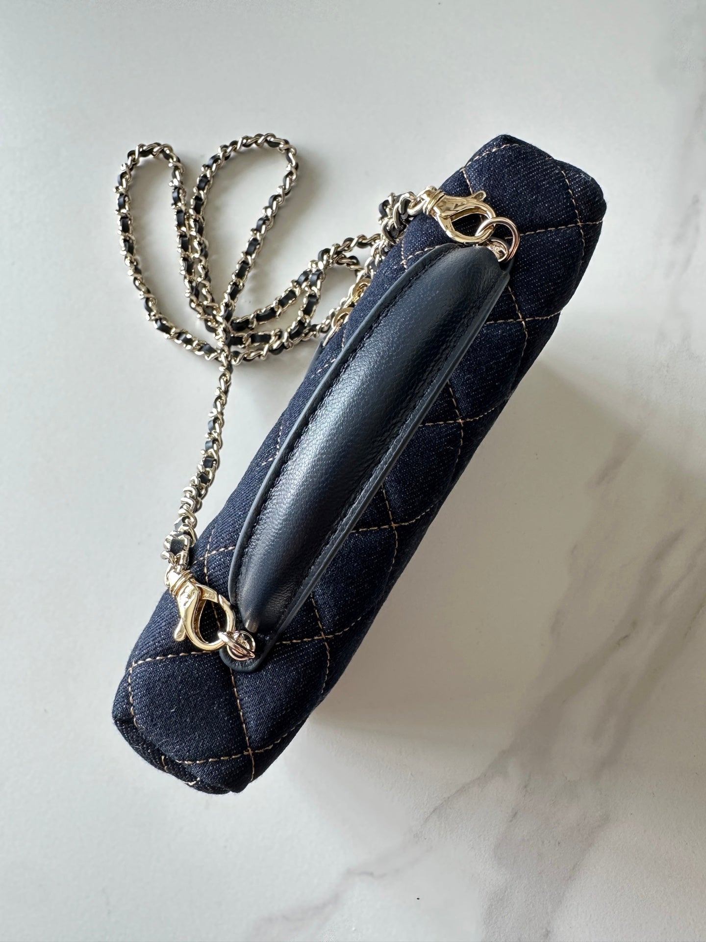 CHANEL 25S VANITY CLASSIC FLAP 17 IN DARK BLUE QUILTED DENIM GOLD HARDWARE