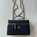 CHANEL 25S VANITY CLASSIC FLAP 17 IN DARK BLUE DENIM GOLD HARDWARE