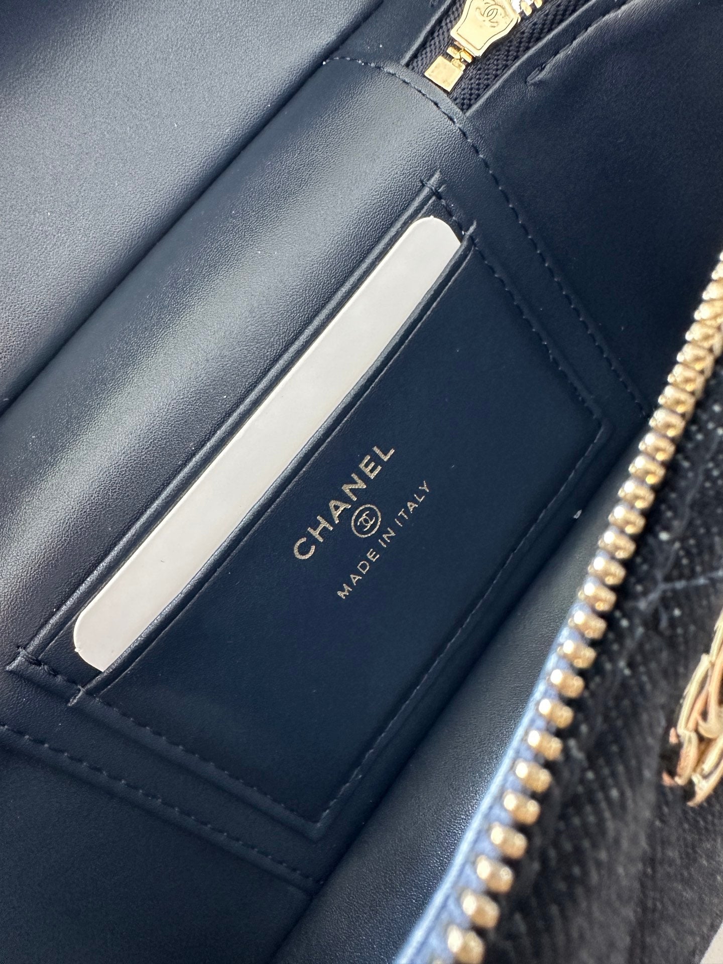 CHANEL 25S VANITY CLASSIC FLAP 17 IN DARK BLUE DENIM GOLD HARDWARE