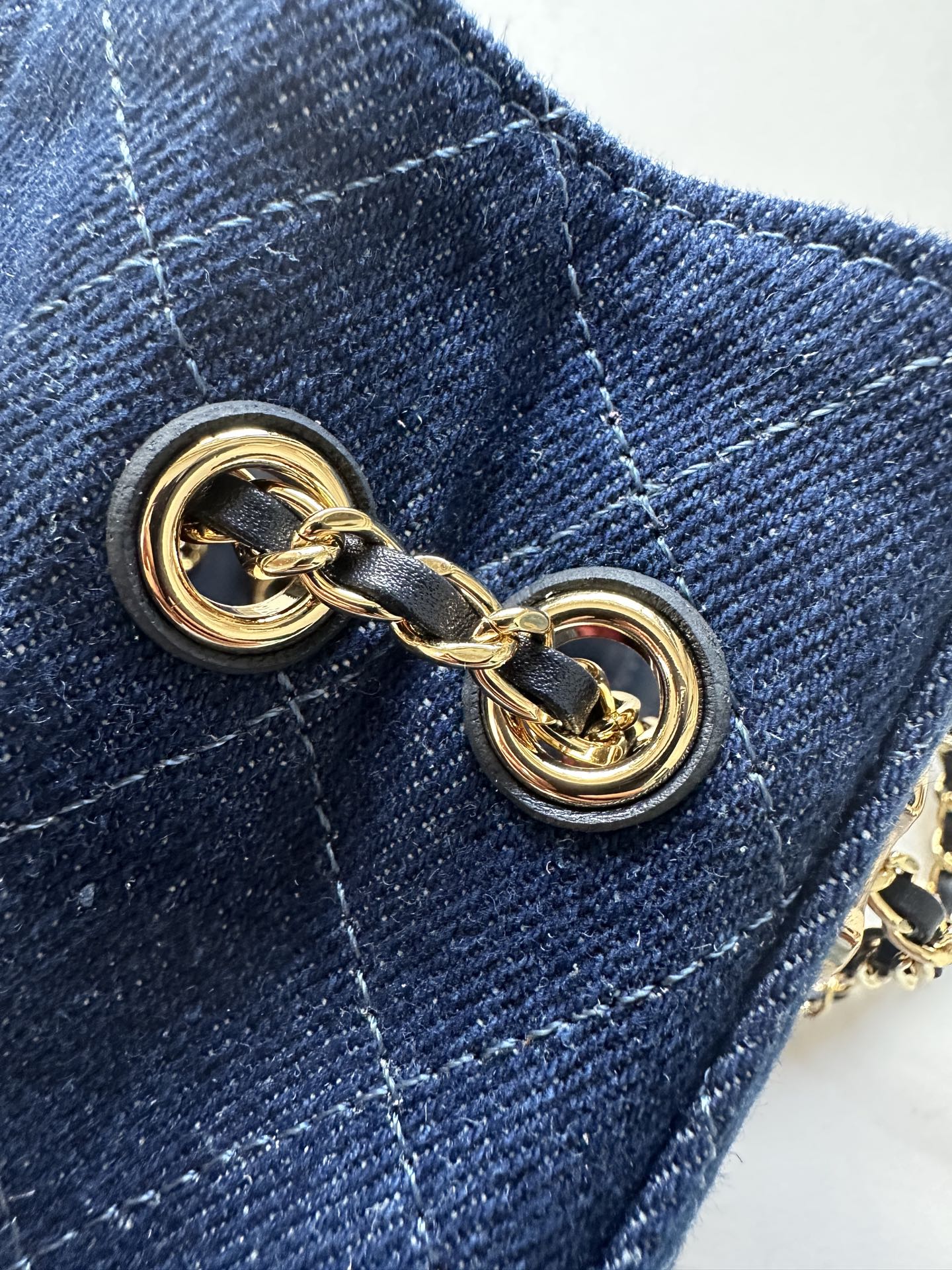 CHANEL 26S MINI BUCKET BAG 18 IN BLUE QUILTED DENIM GOLD HARDWARE