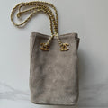 CHANEL 26S MINI BUCKET BAG 18 IN GREY QUILTED SUEDE GOLD HARDWARE