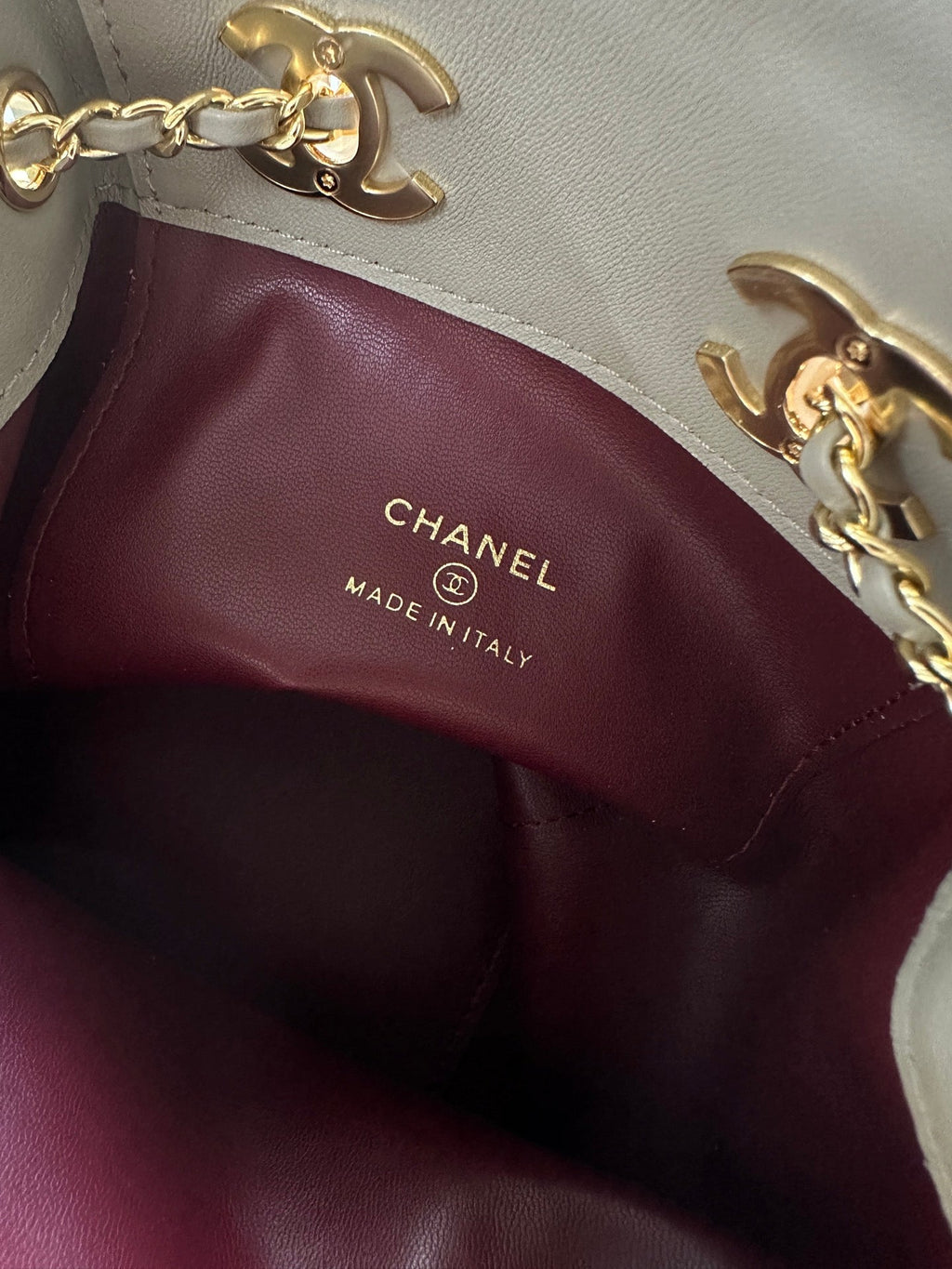 CHANEL 26S MINI BUCKET BAG 18 IN GREY QUILTED SUEDE GOLD HARDWARE