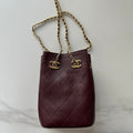 CHANEL 26S MINI BUCKET BAG 18 IN BURGUNDY RED QUILTED CALFSKIN GOLD HARDWARE