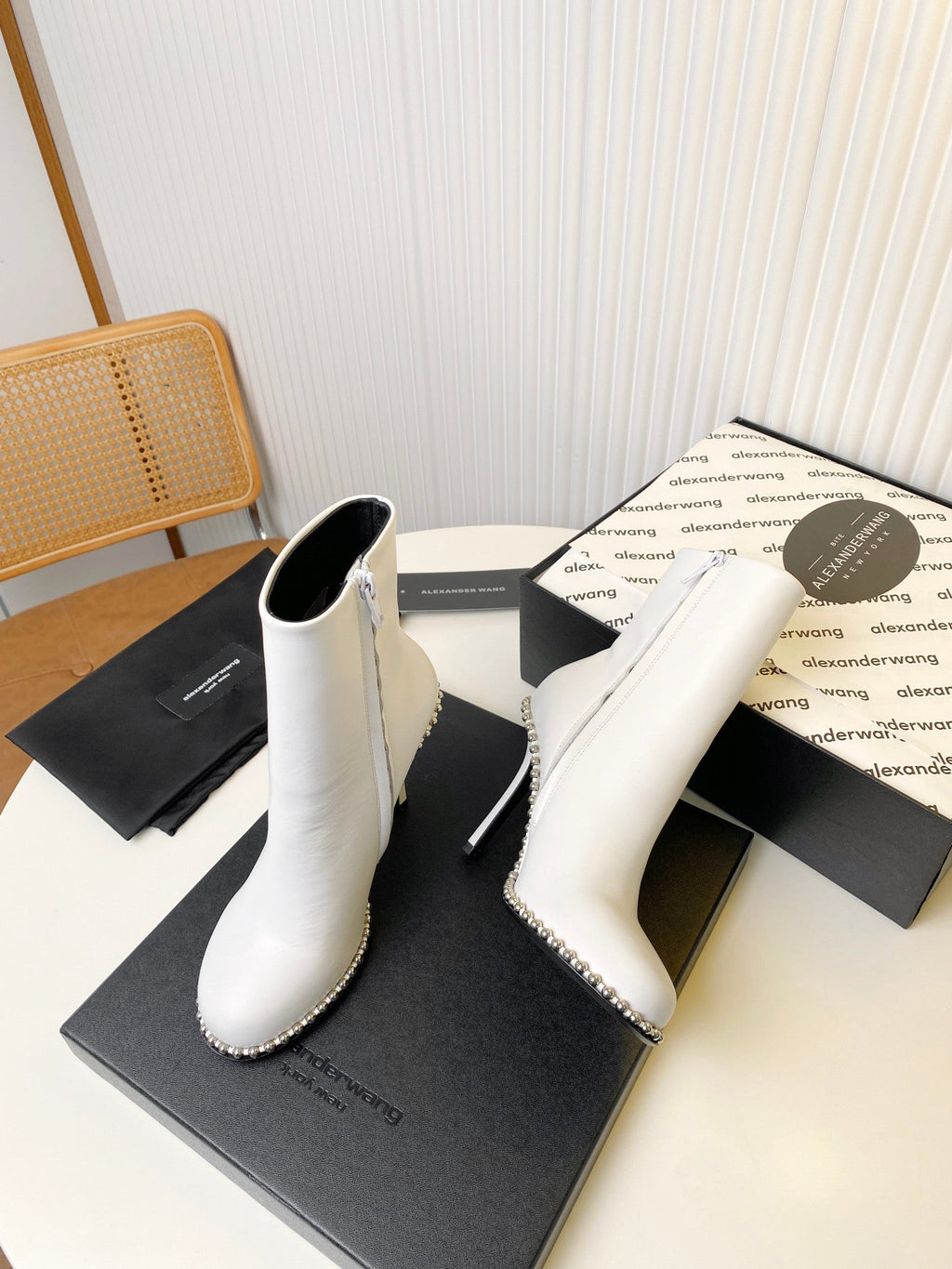 KIRA ANKLE BOOTS 10 CM IN WHITE CALFSKIN