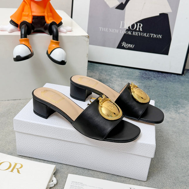 DIOR 26S HIGH-HEEL SANDALS IN BLACK CALFSKIN WITH GOLD HARDWARE