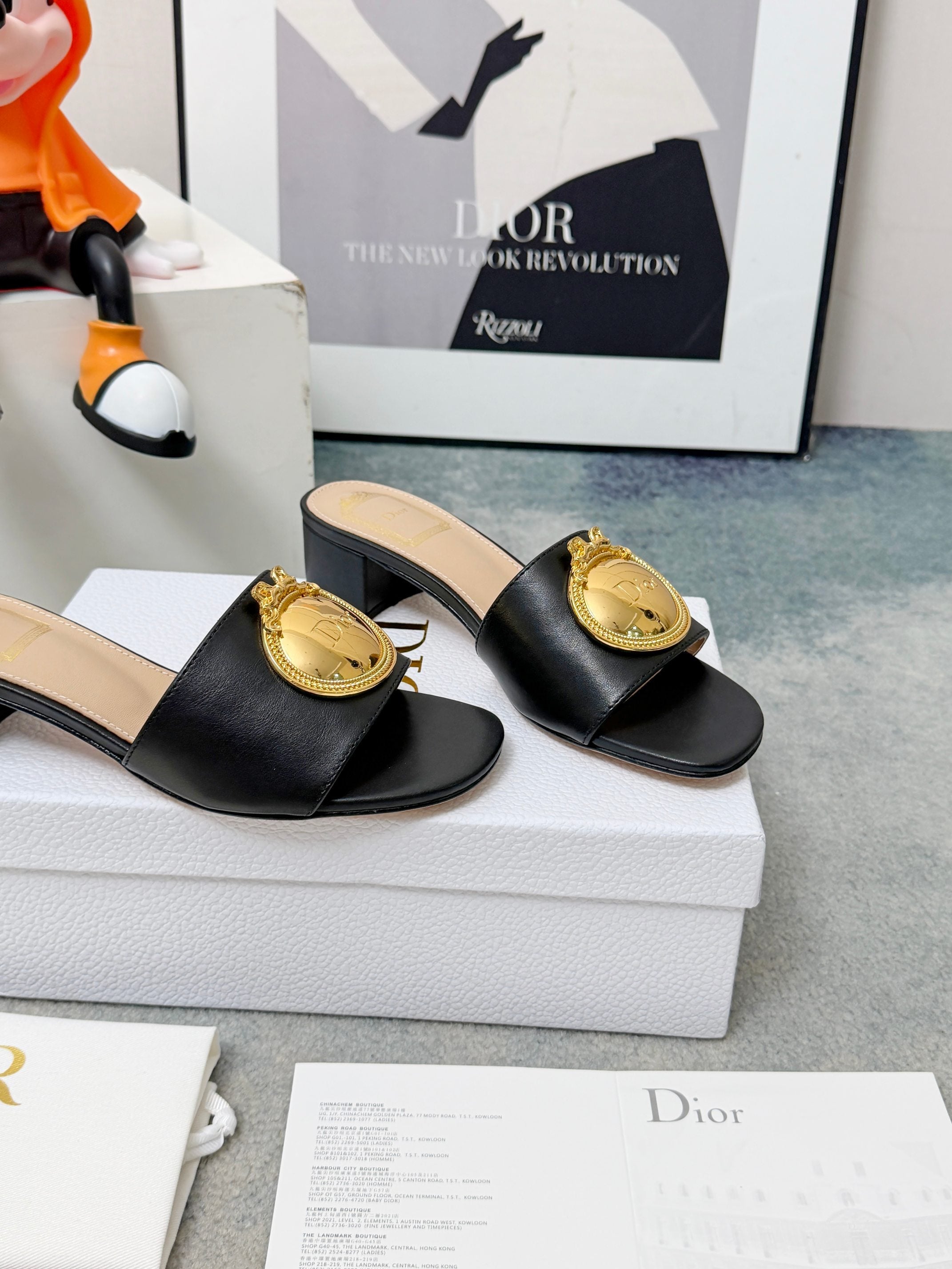 DIOR 26S HIGH-HEEL SANDALS IN BLACK CALFSKIN WITH GOLD HARDWARE