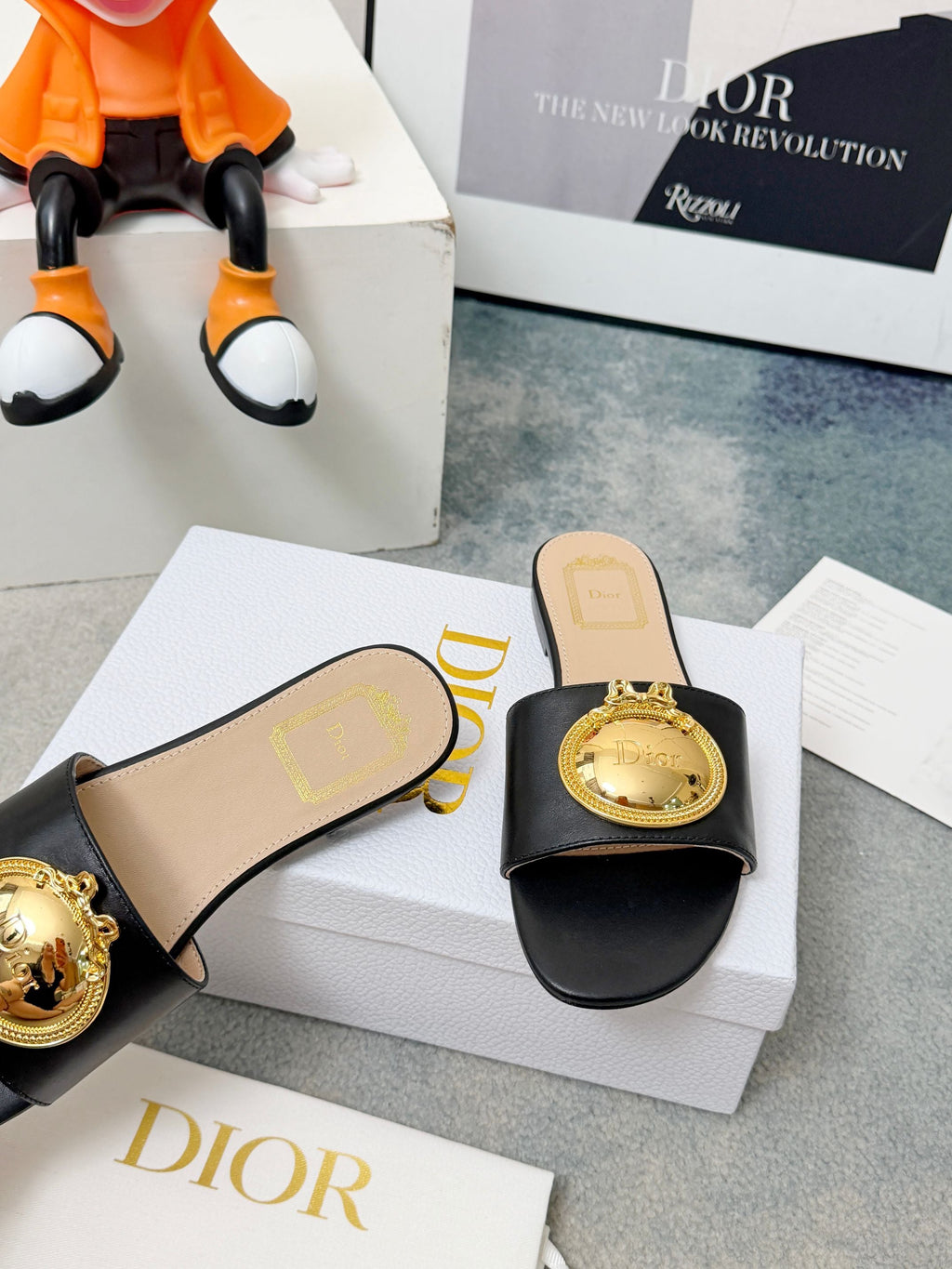 DIOR 26S SANDALS IN BLACK CALFSKIN WITH GOLD HARDWARE