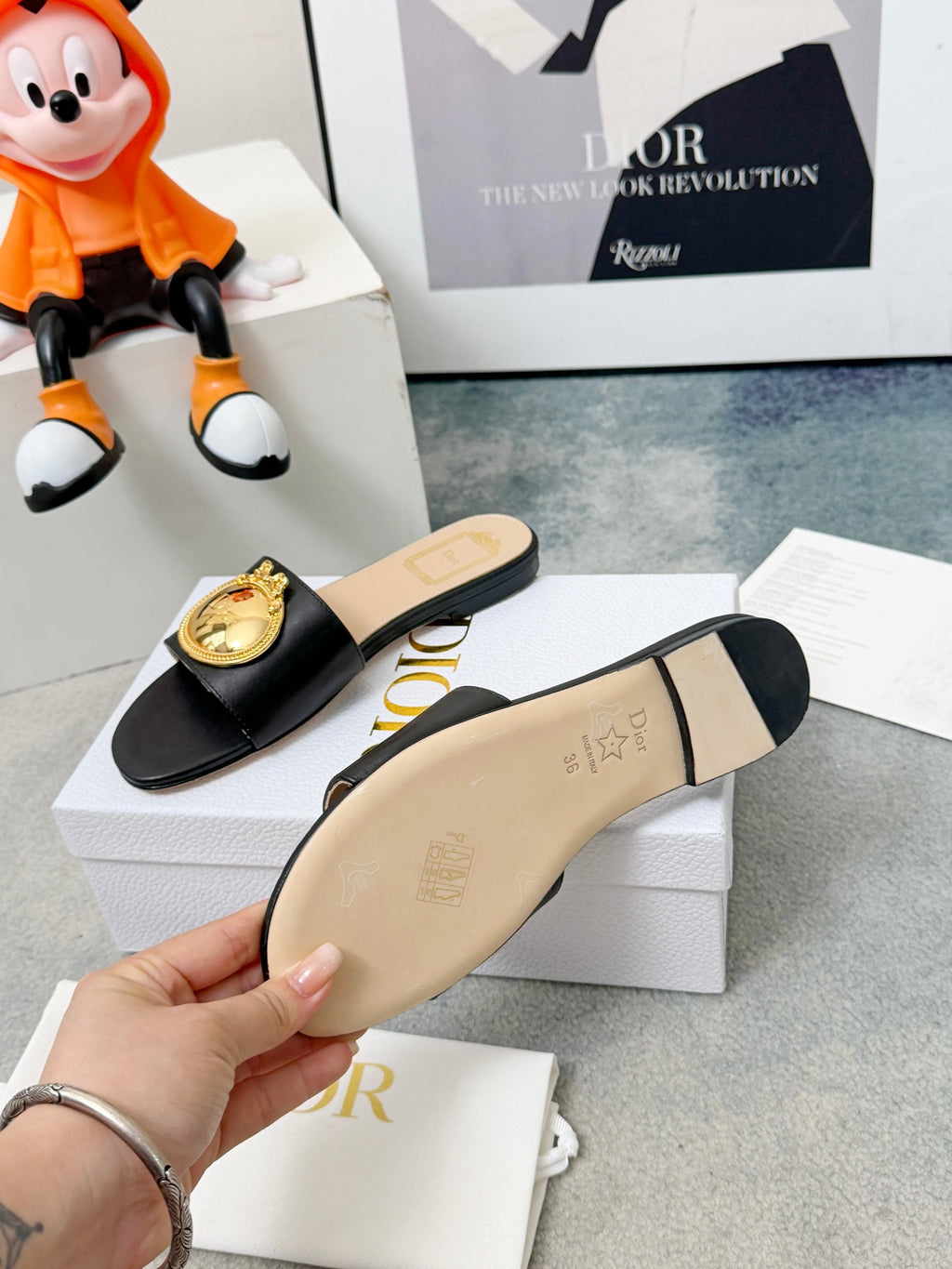 DIOR 26S SANDALS IN BLACK CALFSKIN WITH GOLD HARDWARE