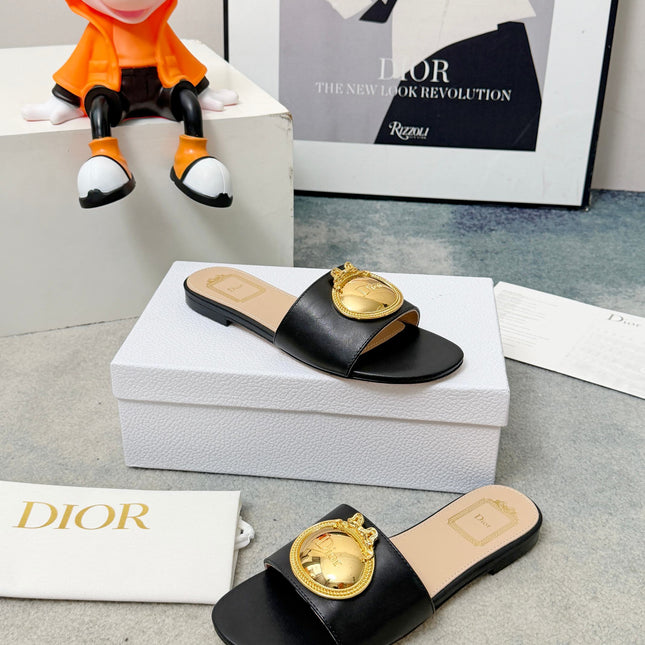 DIOR 26S SANDALS IN BLACK CALFSKIN WITH GOLD HARDWARE