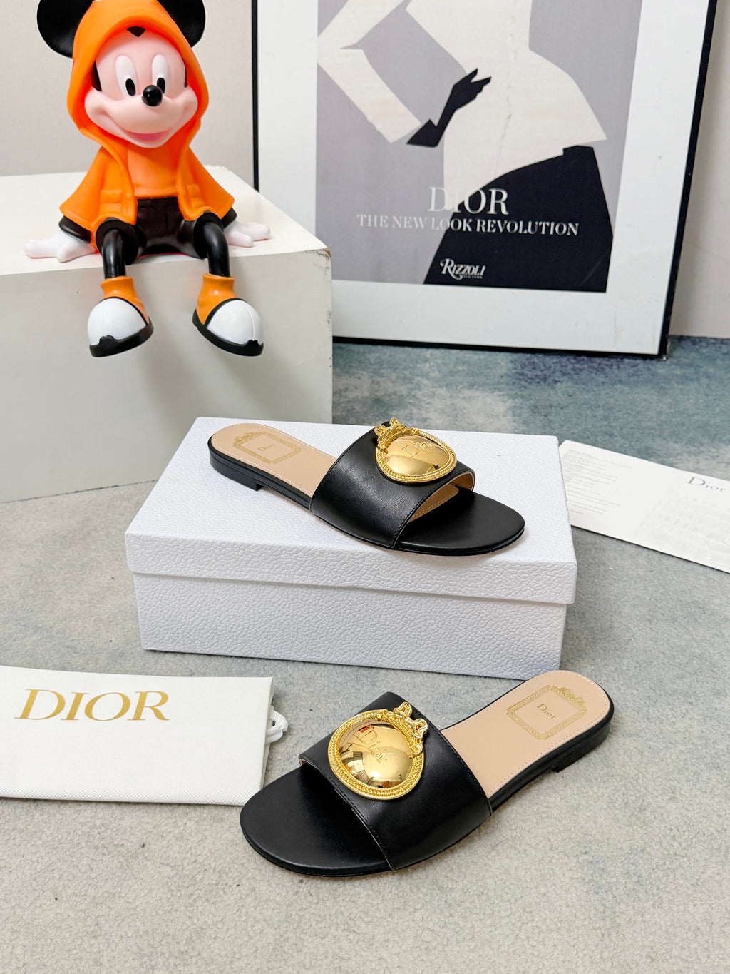 DIOR 26S SANDALS IN BLACK CALFSKIN WITH GOLD HARDWARE