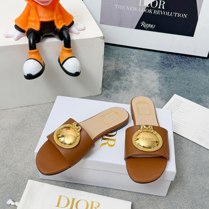 DIOR 26S SANDALS IN BROWN CALFSKIN WITH GOLD HARDWARE