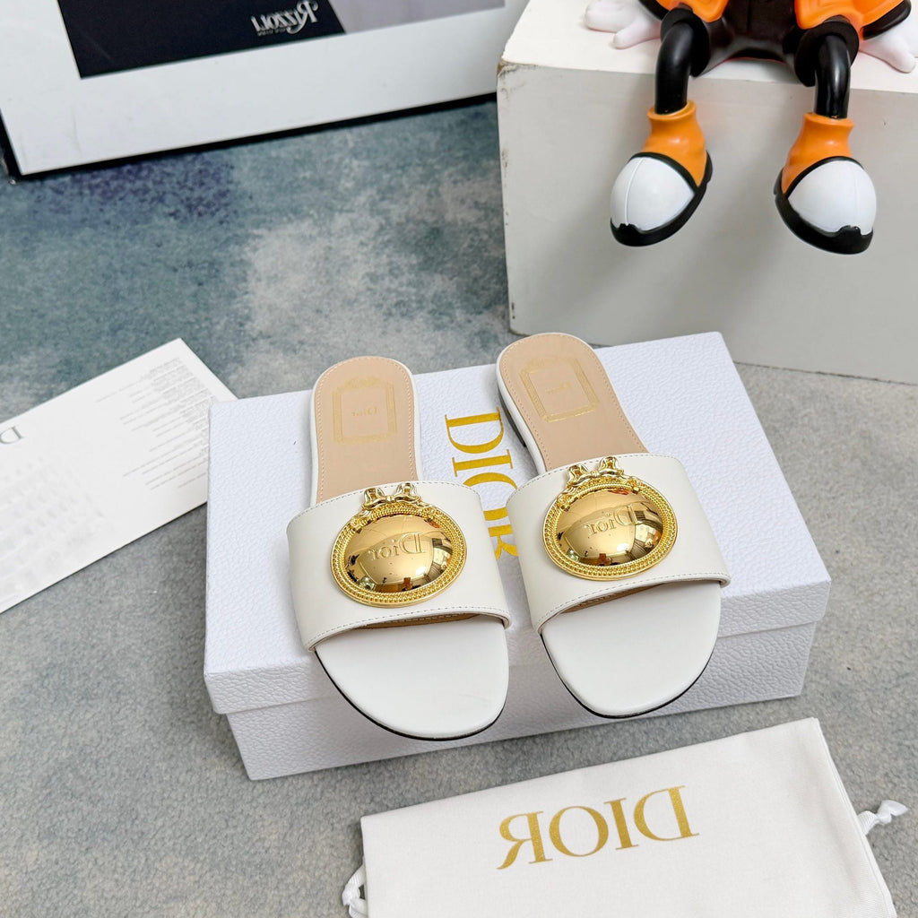 DIOR 26S SANDALS IN WHITE CALFSKIN WITH GOLD HARDWARE
