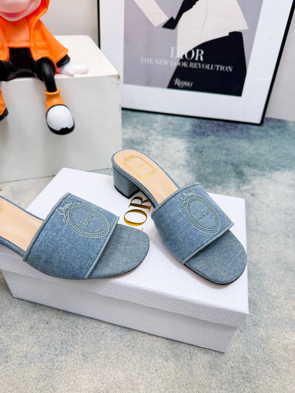DIOR 26S HIGH-HEEL SANDALS 45 MM IN BLUE DENIM