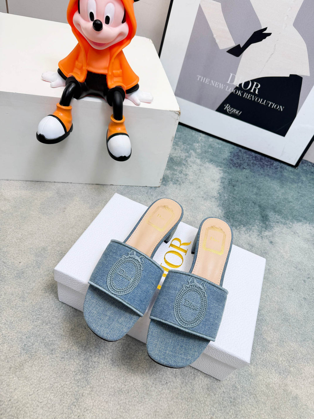 DIOR 26S HIGH-HEEL SANDALS 45 MM IN BLUE DENIM