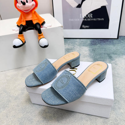 DIOR 26S HIGH-HEEL SANDALS 45 MM IN BLUE DENIM