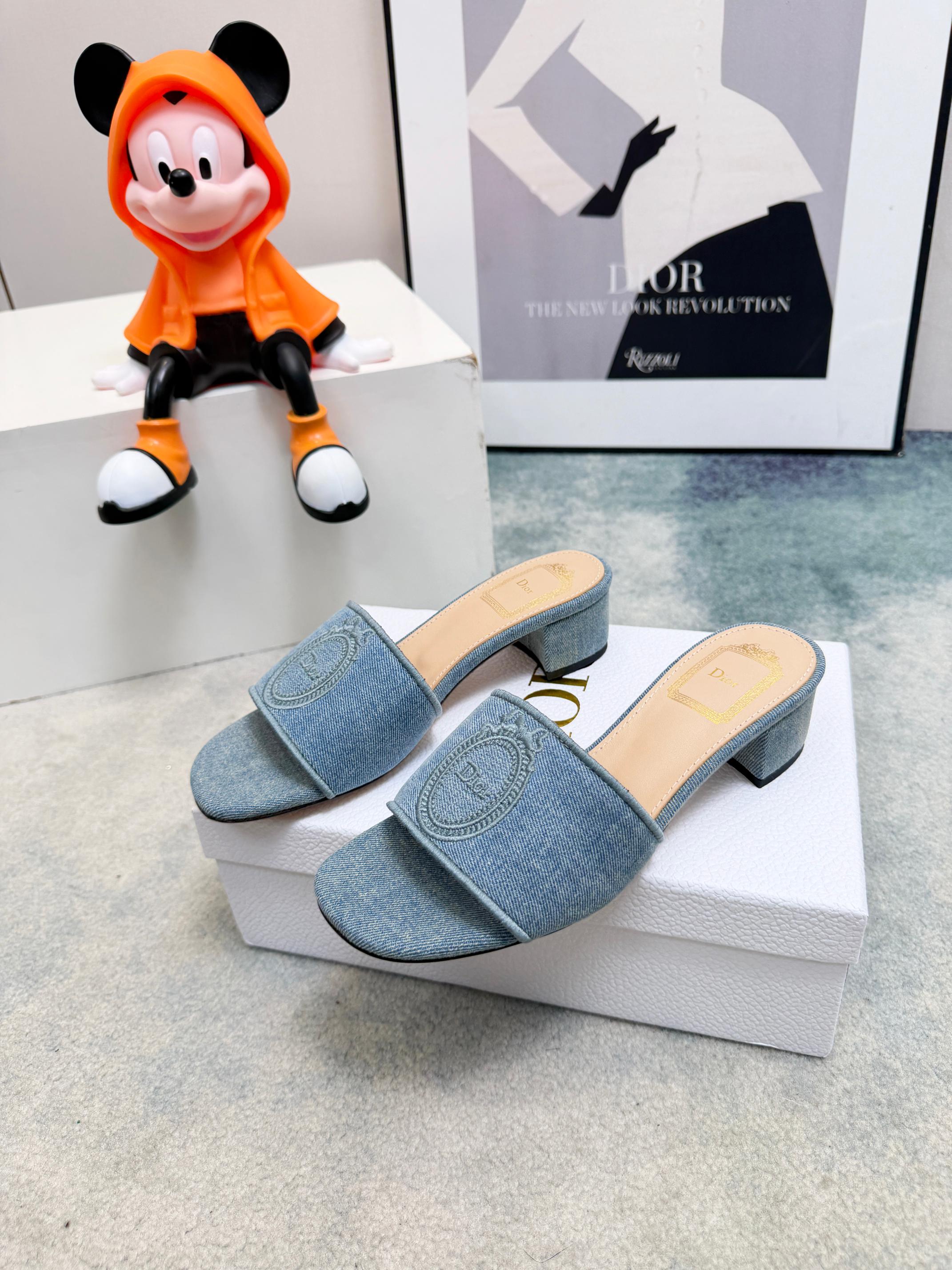 DIOR 26S HIGH-HEEL SANDALS 45 MM IN BLUE DENIM