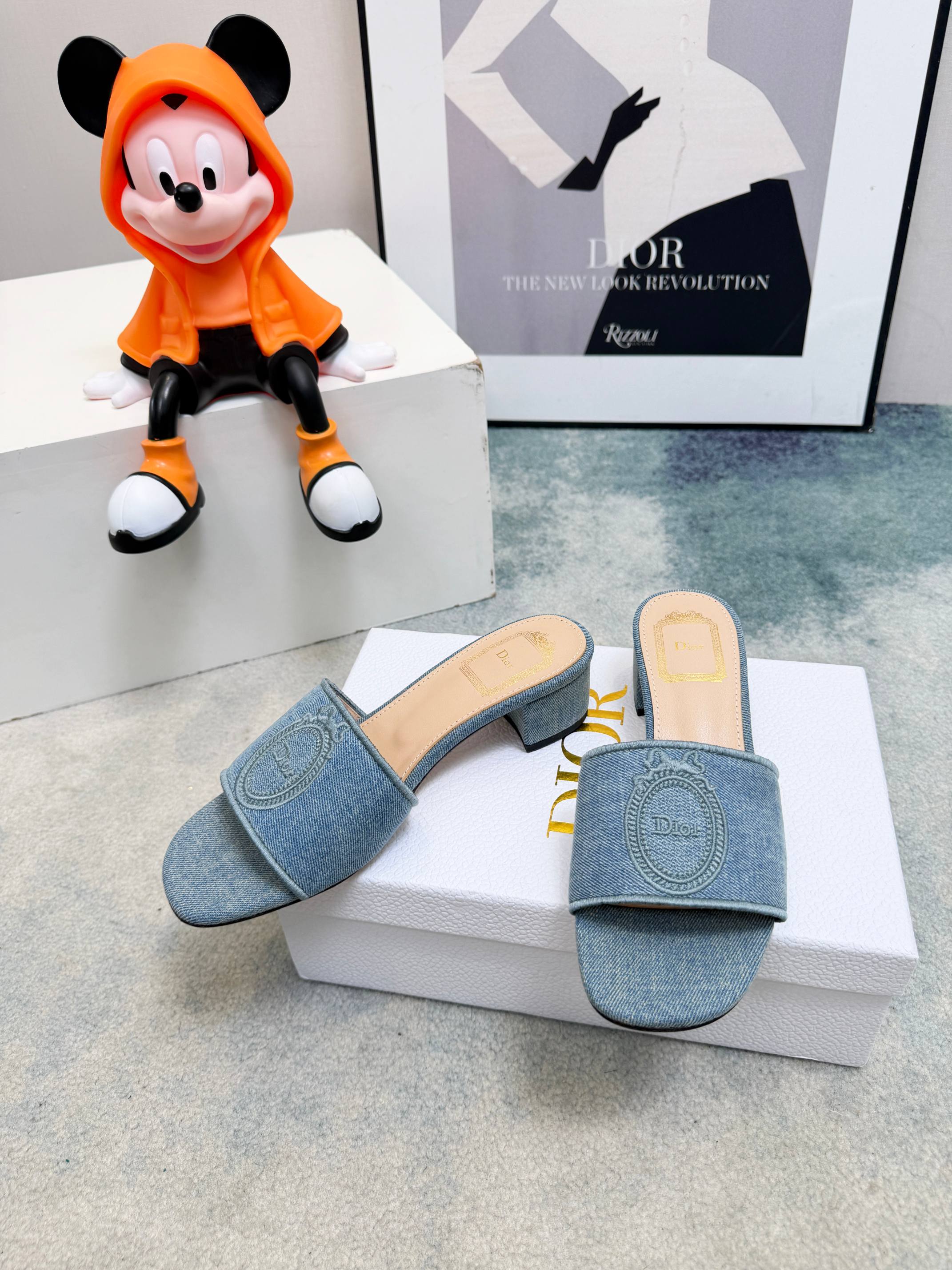 DIOR 26S HIGH-HEEL SANDALS 45 MM IN BLUE DENIM