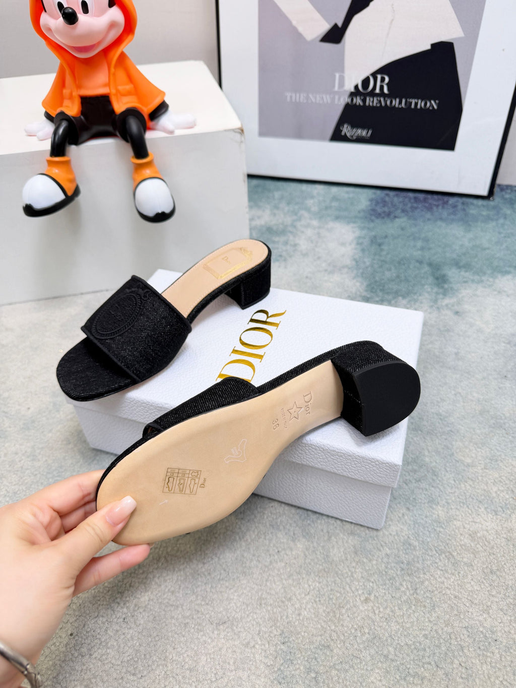 DIOR 26S HIGH-HEEL SANDALS 45 MM IN BLACK DENIM