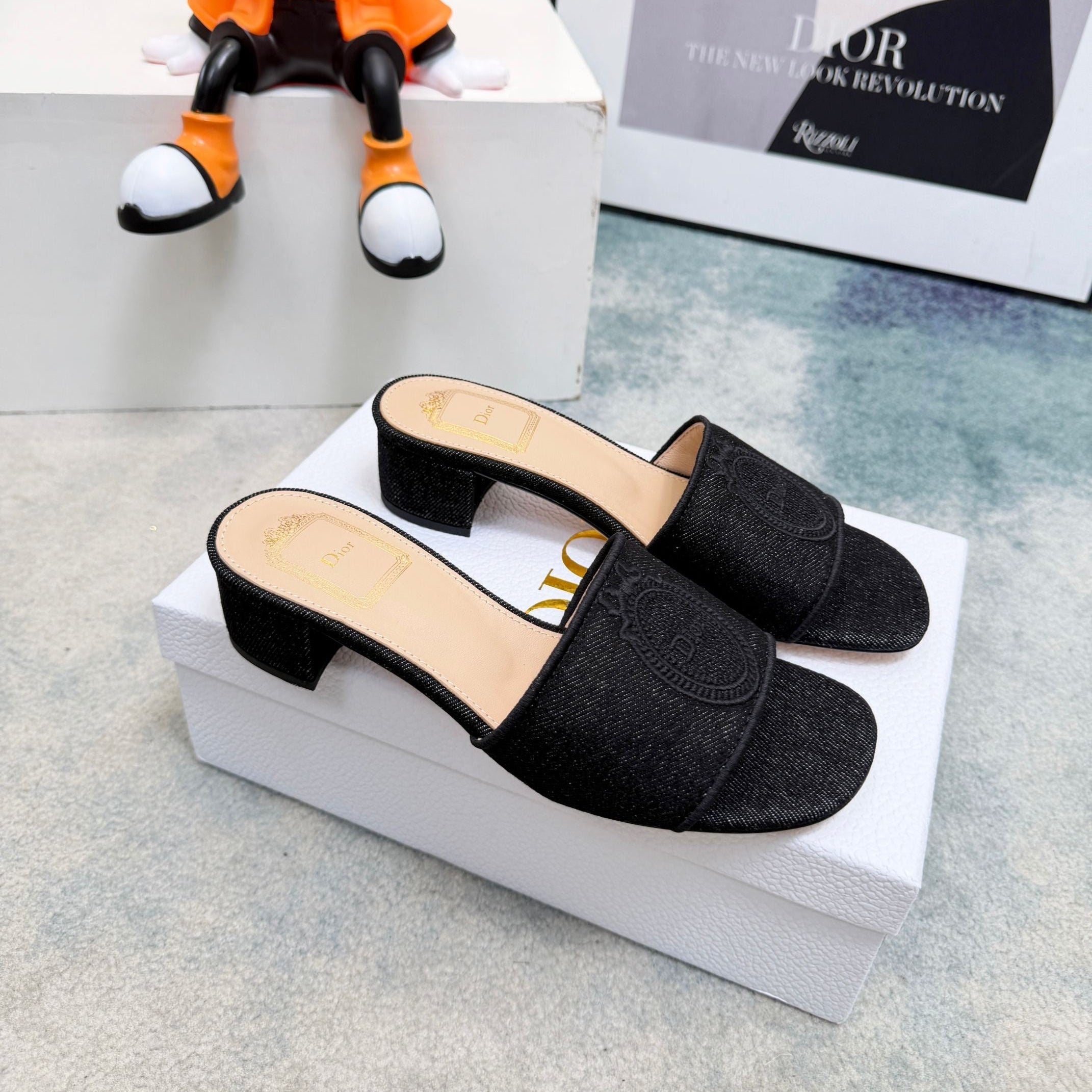 DIOR 26S HIGH-HEEL SANDALS 45 MM IN BLACK DENIM