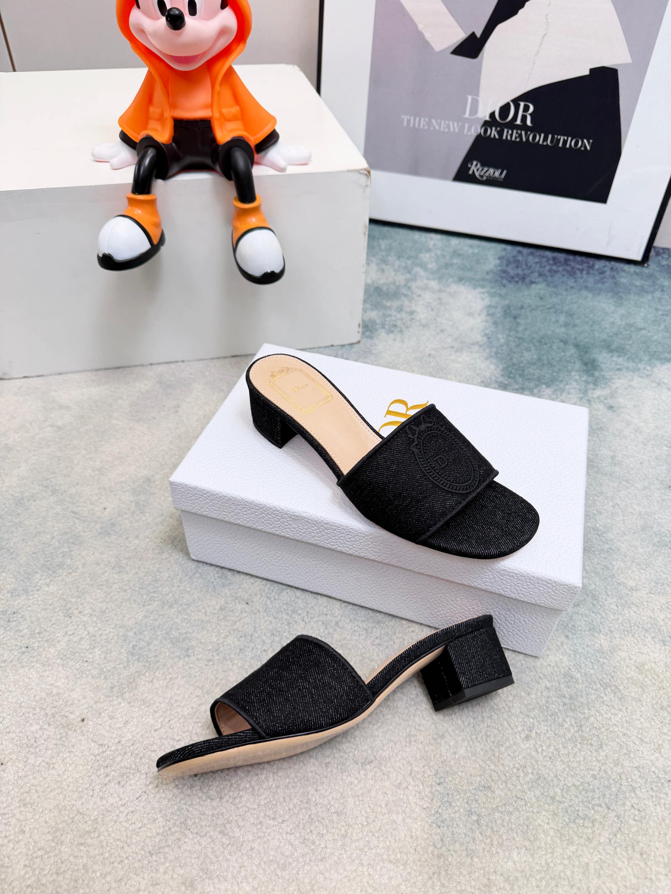 DIOR 26S HIGH-HEEL SANDALS 45 MM IN BLACK DENIM