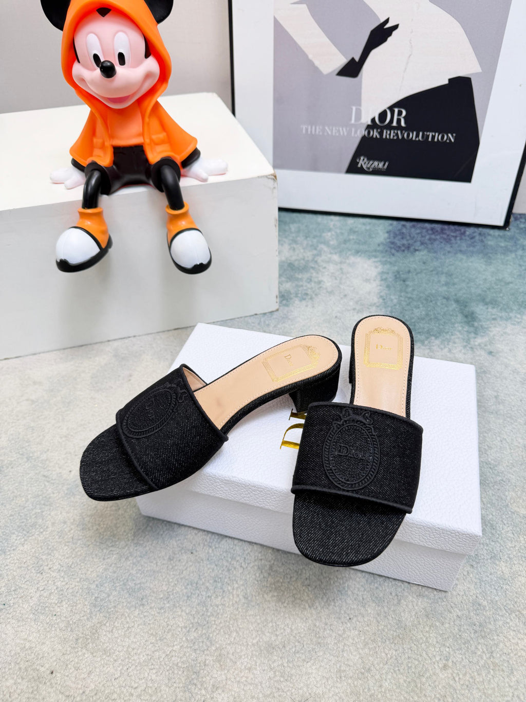 DIOR 26S HIGH-HEEL SANDALS 45 MM IN BLACK DENIM