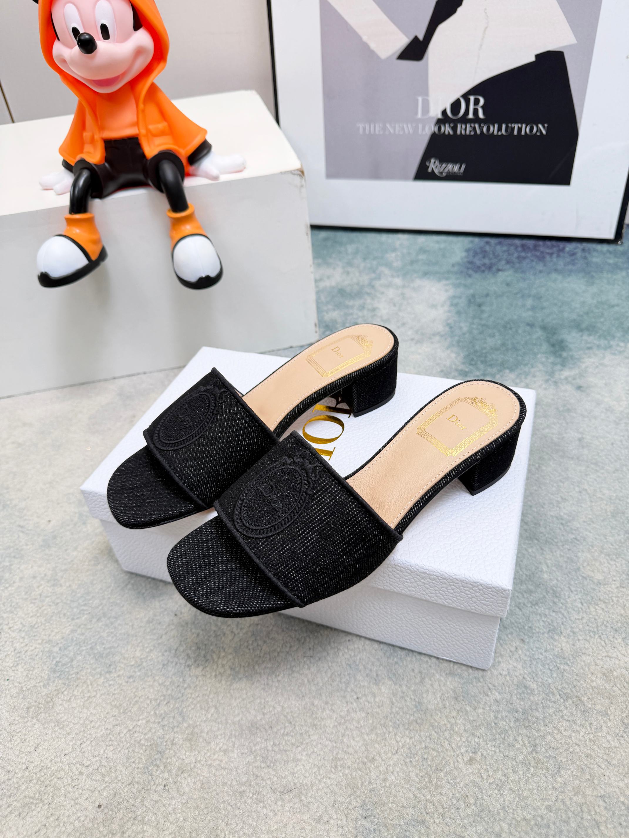 DIOR 26S HIGH-HEEL SANDALS 45 MM IN BLACK DENIM