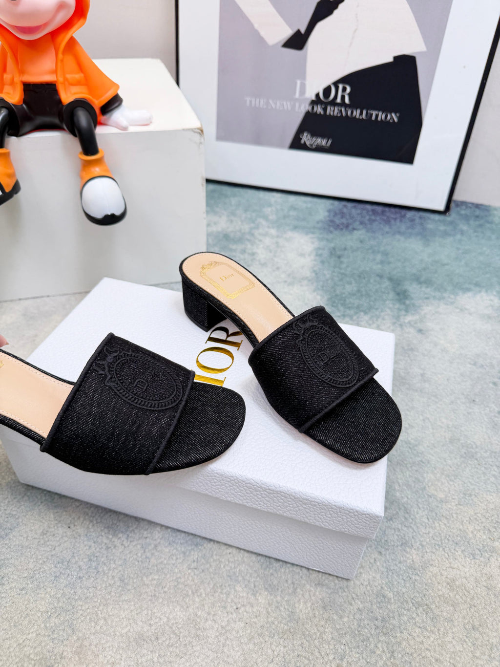 DIOR 26S HIGH-HEEL SANDALS 45 MM IN BLACK DENIM