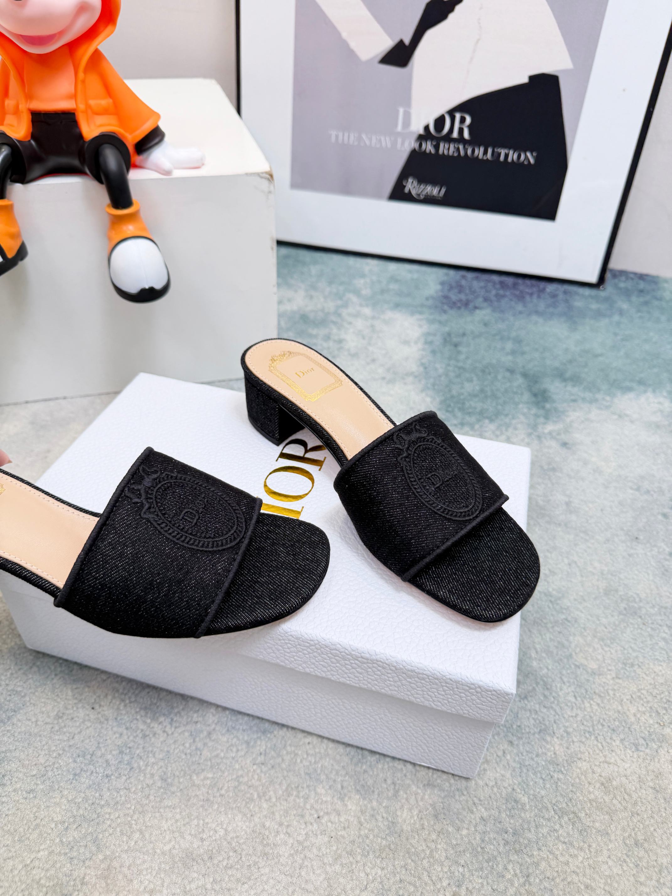 DIOR 26S HIGH-HEEL SANDALS 45 MM IN BLACK DENIM