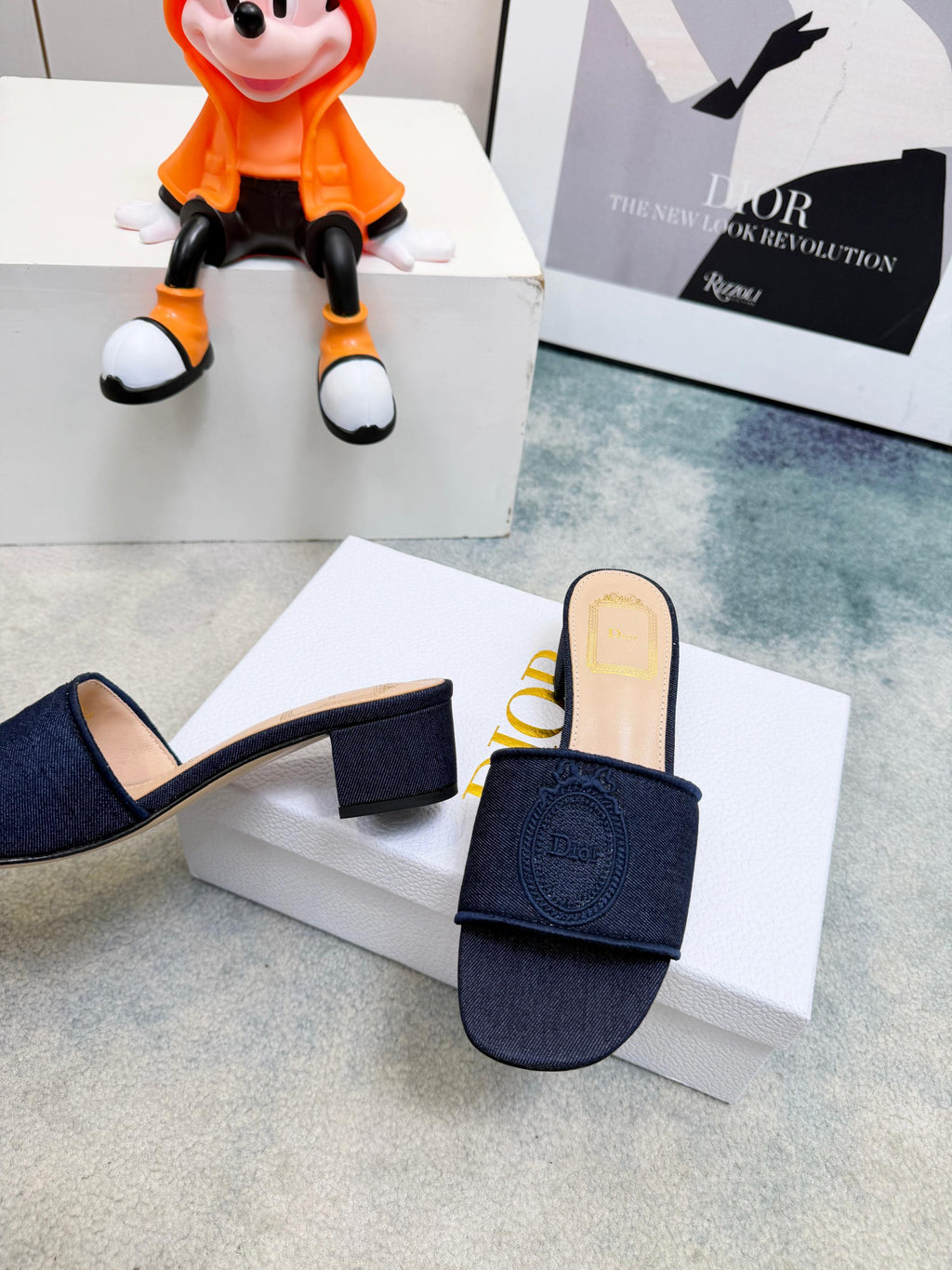 DIOR 26S HIGH-HEEL SANDALS 45 MM IN NAVY BLUE DENIM