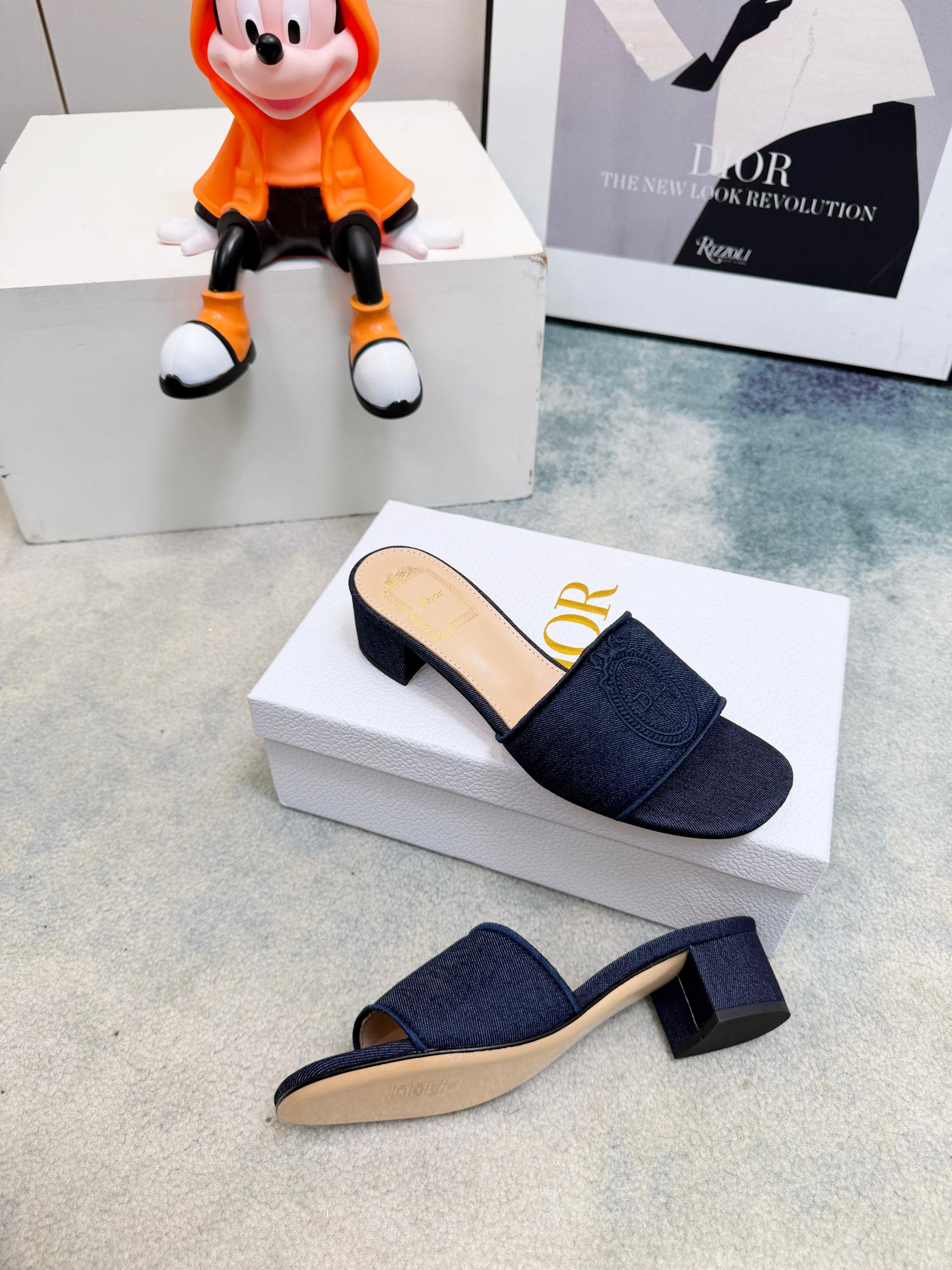 DIOR 26S HIGH-HEEL SANDALS 45 MM IN NAVY BLUE DENIM