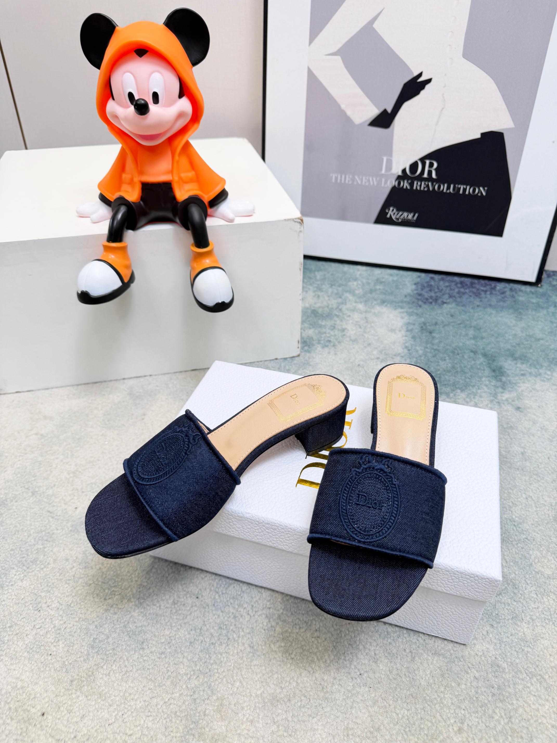 DIOR 26S HIGH-HEEL SANDALS 45 MM IN NAVY BLUE DENIM