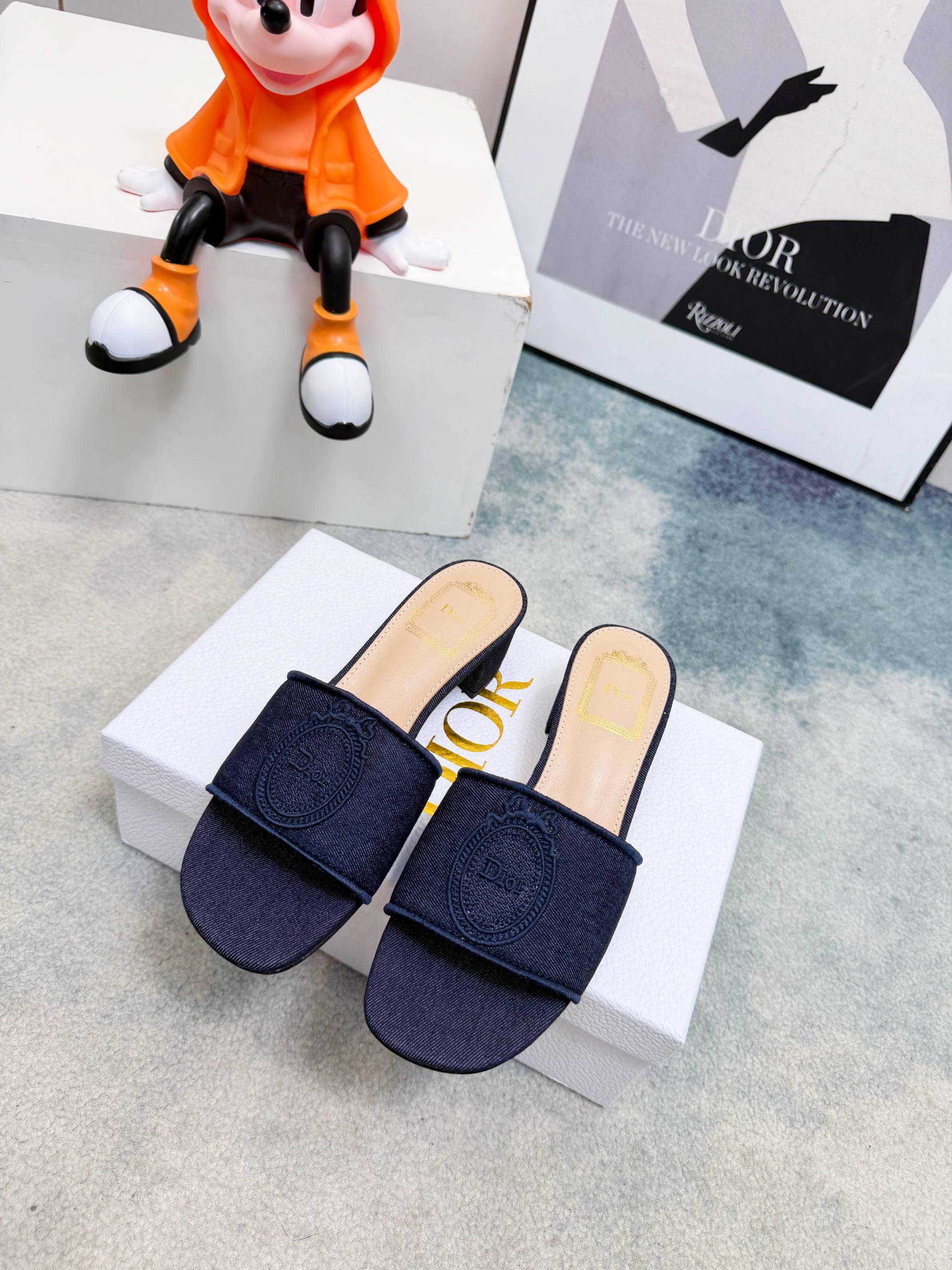 DIOR 26S HIGH-HEEL SANDALS 45 MM IN NAVY BLUE DENIM