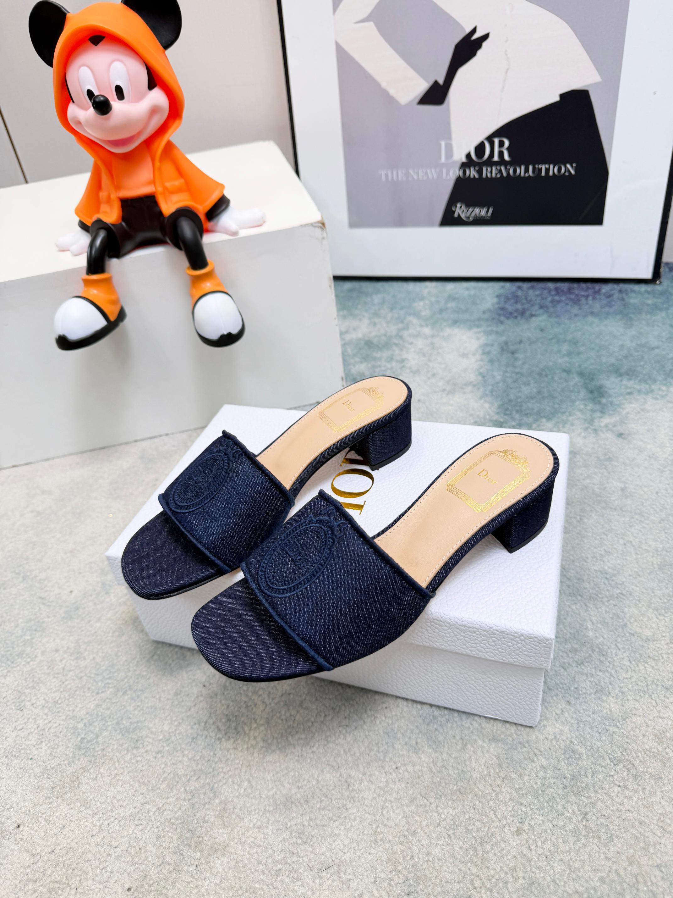DIOR 26S HIGH-HEEL SANDALS 45 MM IN NAVY BLUE DENIM